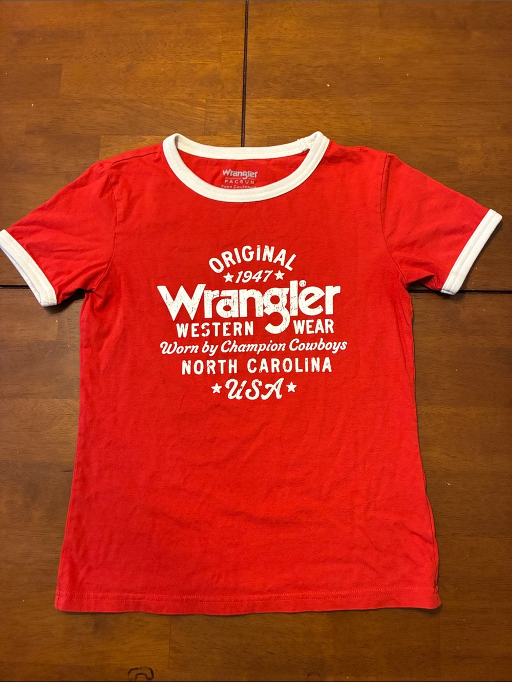 Wrangler x PacSun Ringer T-Shirt Extra Small Red Graphic Tee Western Wear